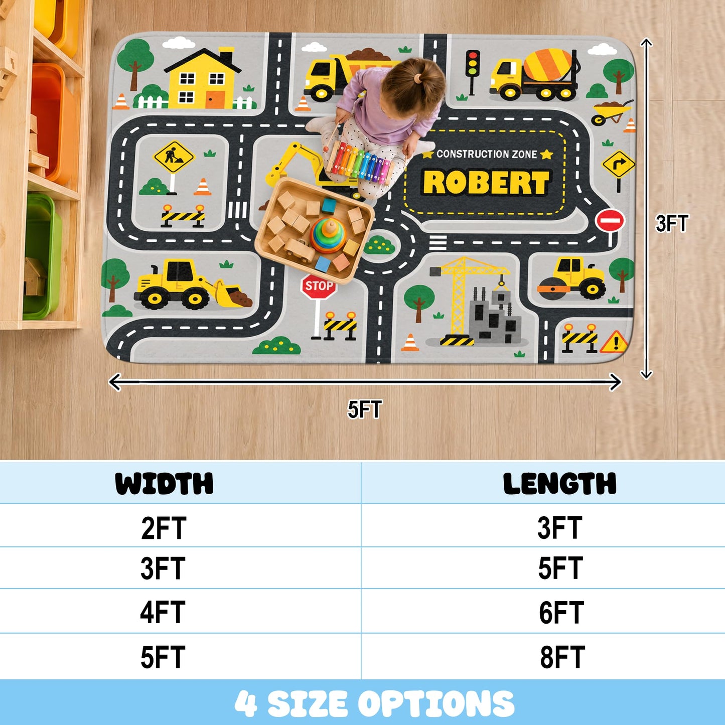 Custom Road Map Area Rug, Personalized City Street Car Rug, 5x7 Cars Truck Play Mat, Washable Non Slip Soft Town Playroom Carpet for Kids Bedroom Nursery Classroom Decor (Map 4)