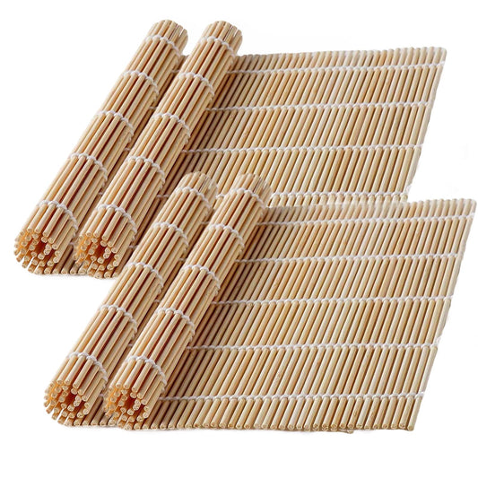 Wtpncil Sushi Rolling Mat 4 Pack, Premium Natural Bamboo Sushi Mats, Reusable & Eco-Friendly Sushi Roller, Perfect for Homemade Maki Sushi, Futo Rolls, Hand Rolls & Kitchen DIY