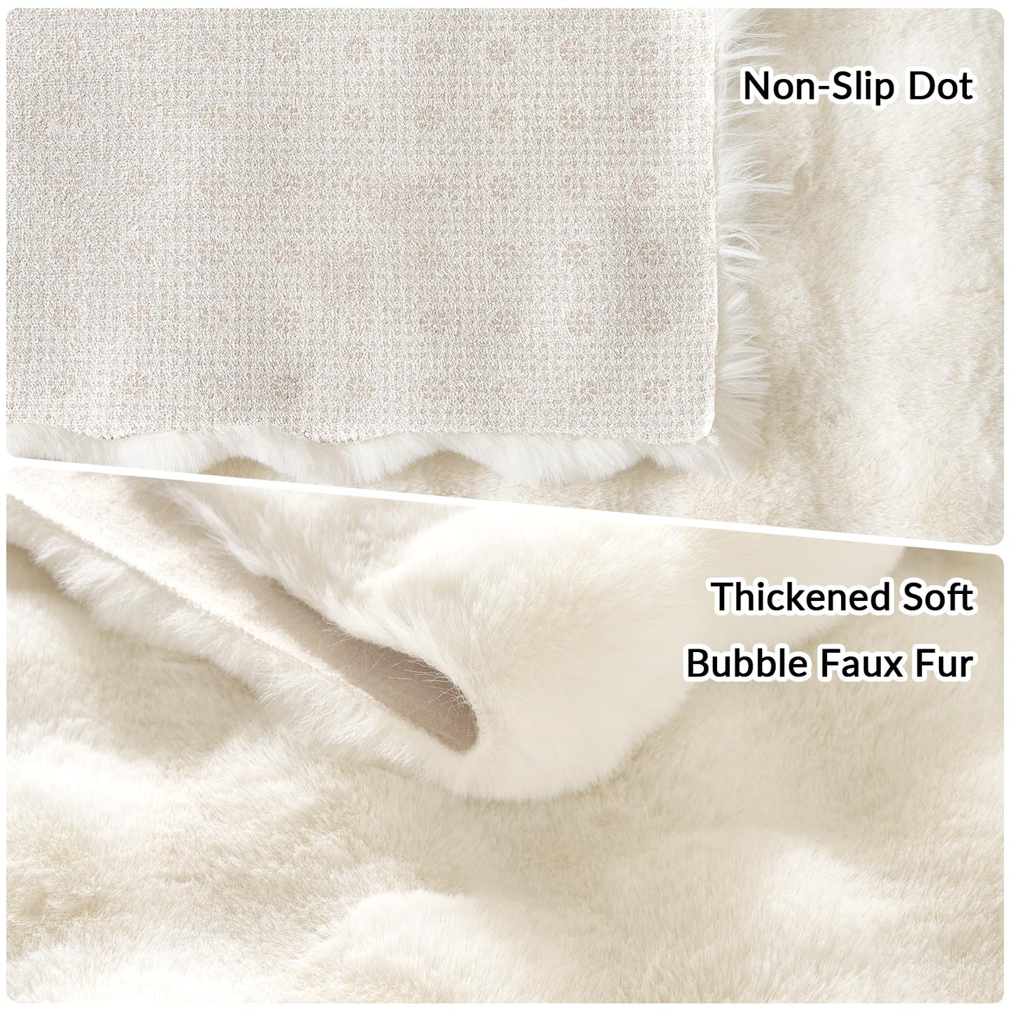 Lotus Karen Washable Area Rug, 3D Bubble Rug for Living Room, Bedroom, Faux Fur Carpet for Home Decor,5' W × 7' L, Cream White