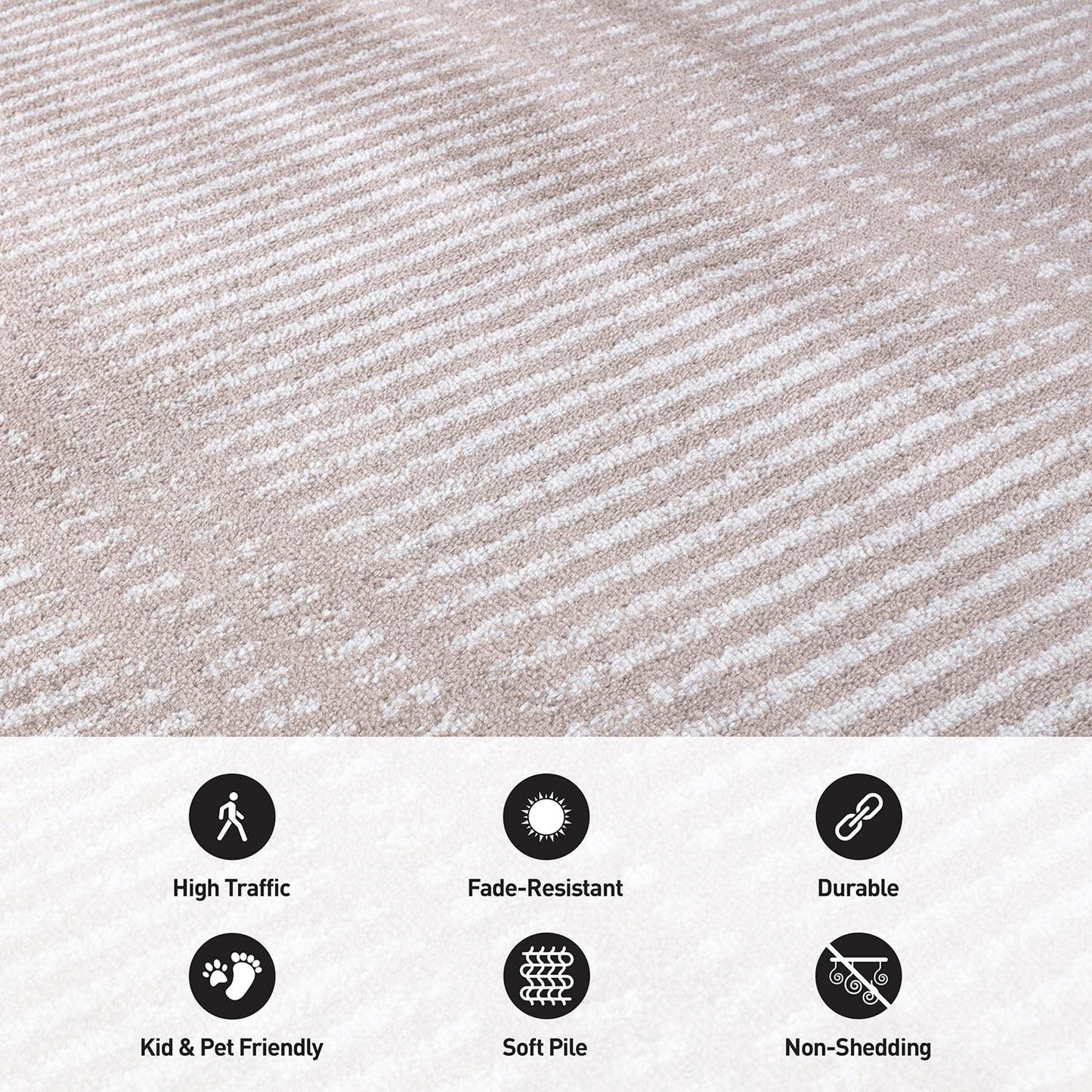 Rugshop Contemporary Stripe Lines High Traffic Living Room,Bedroom,Kitchen, Home Office High Traffic Living Room,Bedroom,Kitchen, Home Office Area Rug 7'10" x 10' Beige