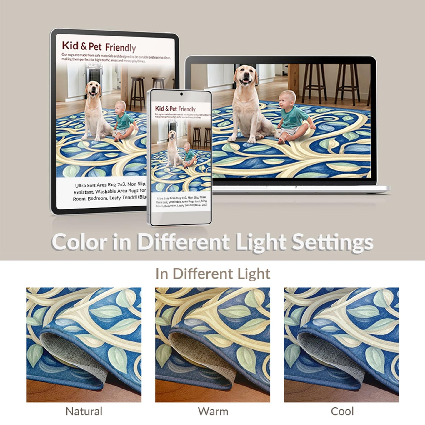 ODIKA Flatwoven High Traffic Area Rug 5x7, Whispering Clouds Shag Rug with Gentle Cloud Like Forms, Non Slip, Stain Resistant, Washable Area Rugs for Living Room, Bedroom (Beige, 5x7)