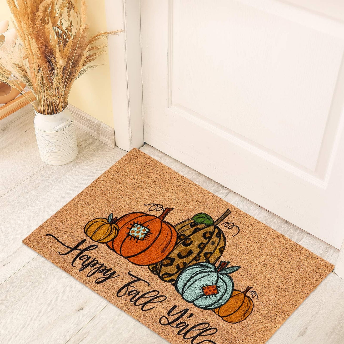 JarThenaAMCS Fall Natural Coir Doormat Autumn Pumpkin Floor Mat Rustic Farmhouse Non-Slip Rectangle Entrance Door Rug for Thanksgiving Harvest Indoor Outdoor Bathroom, 16.5 x 29.1 in