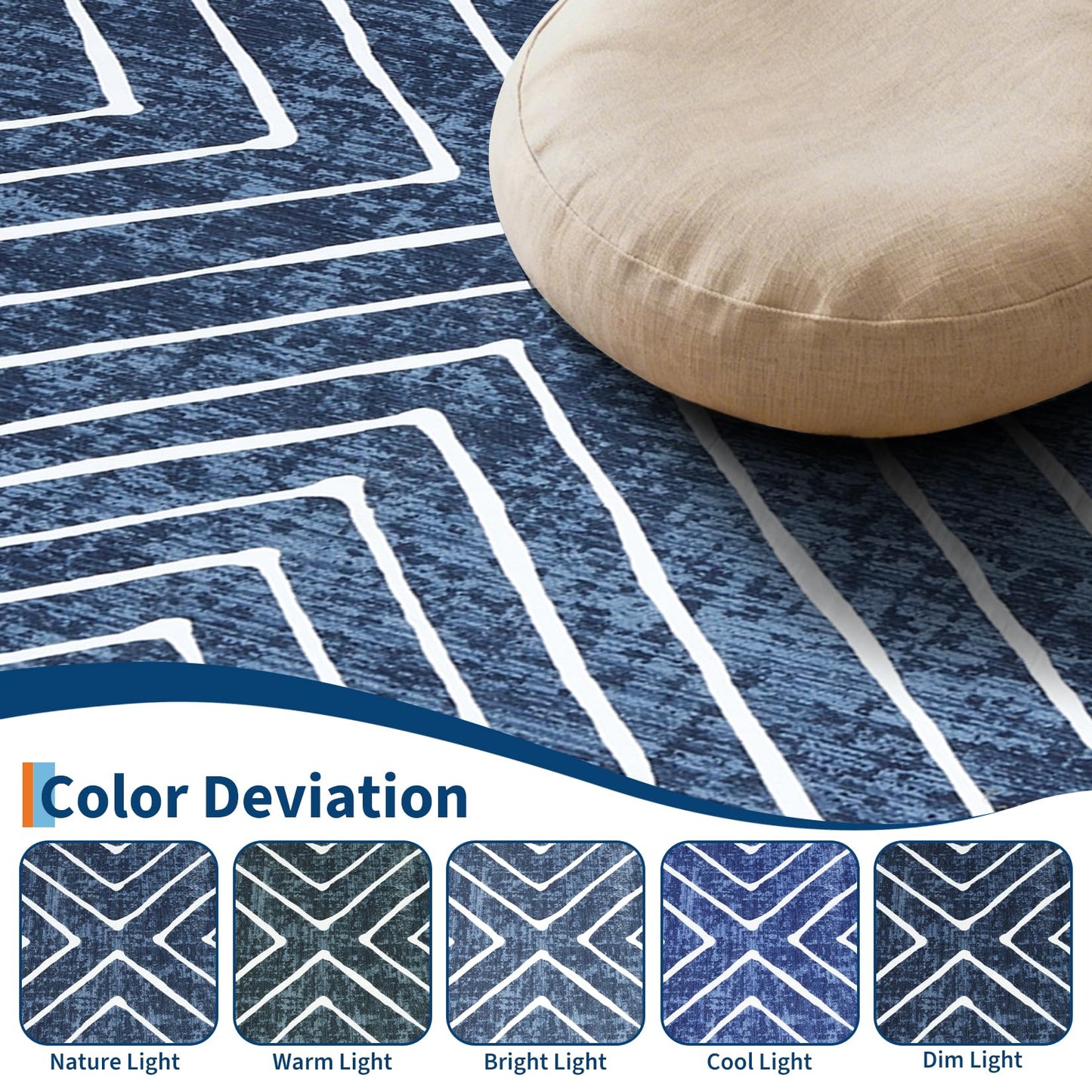 ROYHOME Area Rug 9x12 Living Room Rug Non Slip Modern Bedroom Stain Resistant Dining Room Throw Rug Geometric Area Rug Low Pile Untra Soft Contemporary Accent Carpet for Home Office, Navy