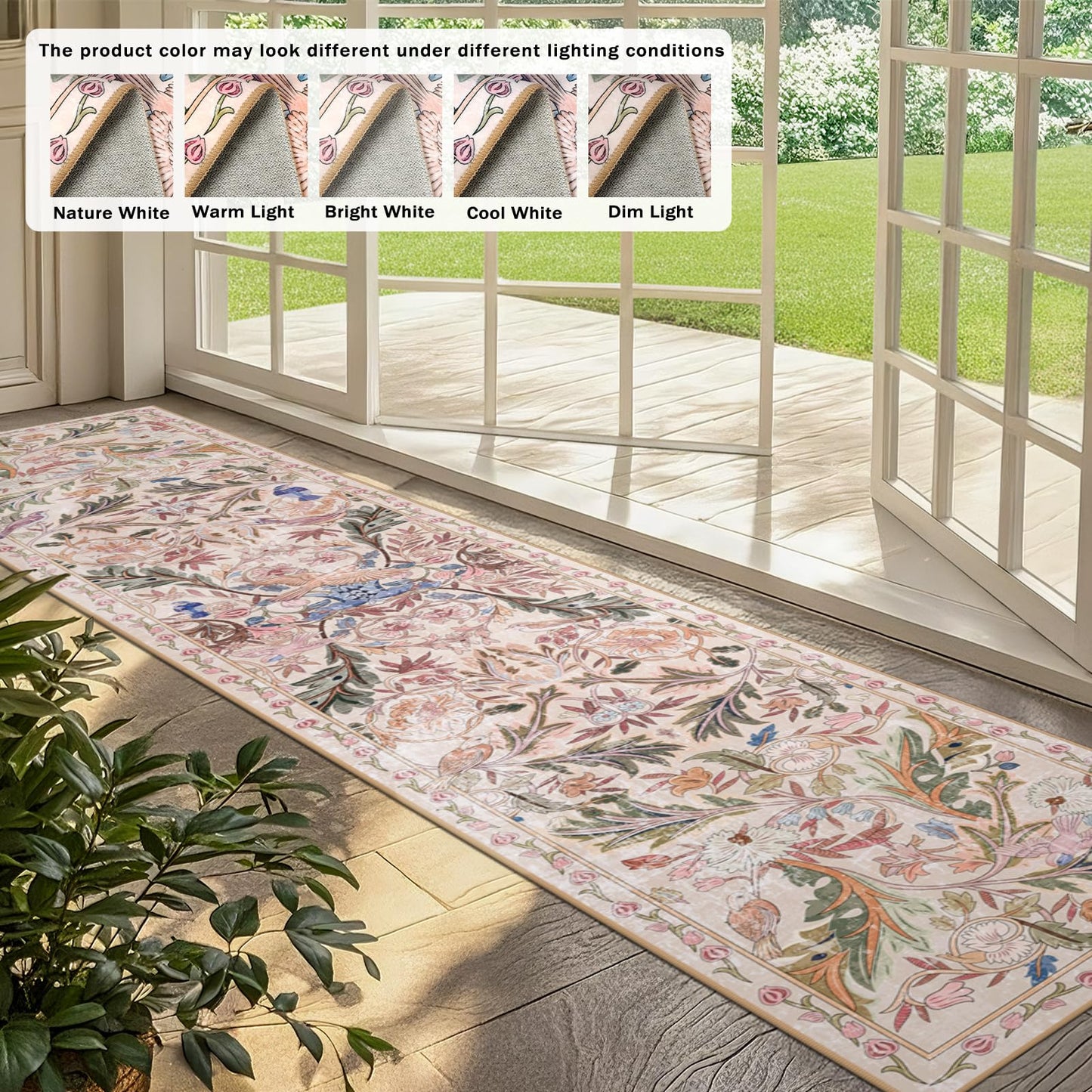 nesrt Jungle Runner Rug for Hallway 2x10Ft, Non Slip Washable Long Bird Kitchen Runner Rugs, Soft Boho Floral Forest Floor Jungle Carpets for Hall Entryway Laundry Bedroom Farmhouse Decor (Pink)