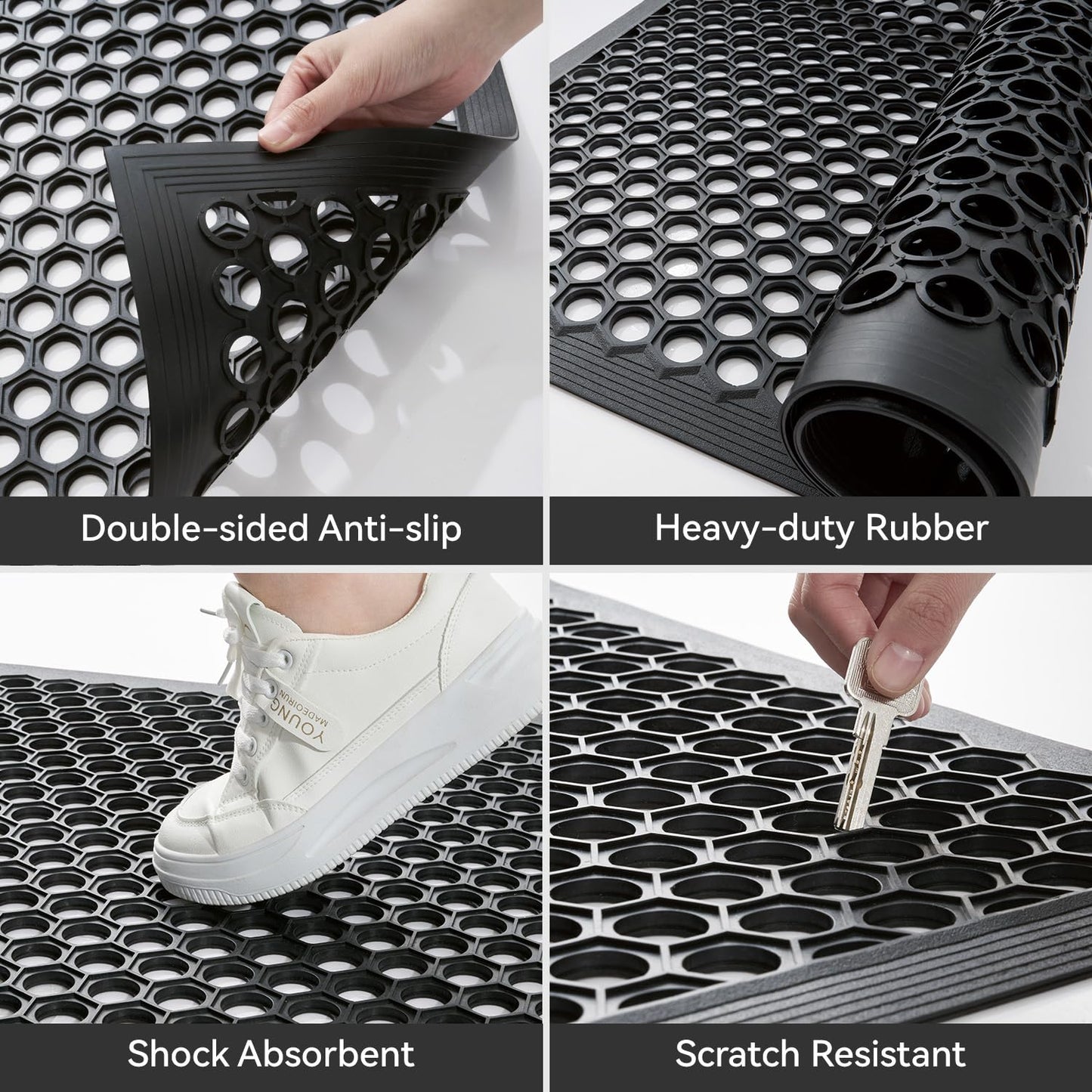 RESARE Front Door-Mat Outside Entrance, 17"x30" Rubber Doormat Non Slip Waterproof, All Weather Welcome Matt-Outdoor Dirt Trapper Mud Mat Heavy Duty Door-Mats for Garage, Entryway (Black)