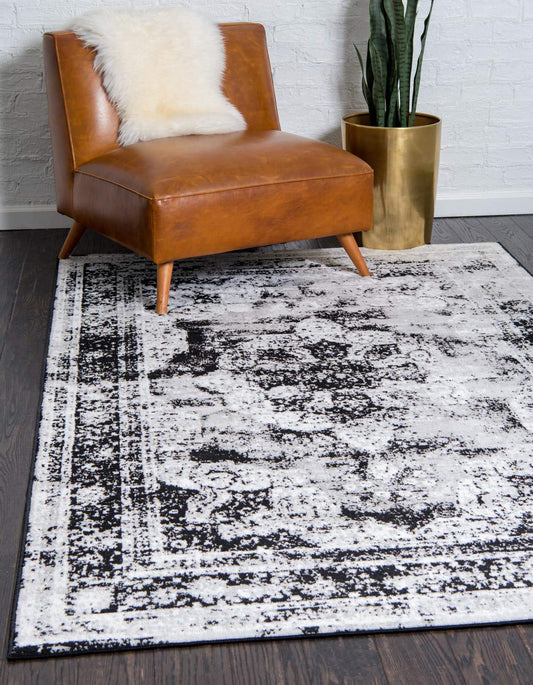Unique Loom Sofia Collection Area Rug - Salle Garnier (5' 3" x 8' Rectangle, Black/ Ivory)