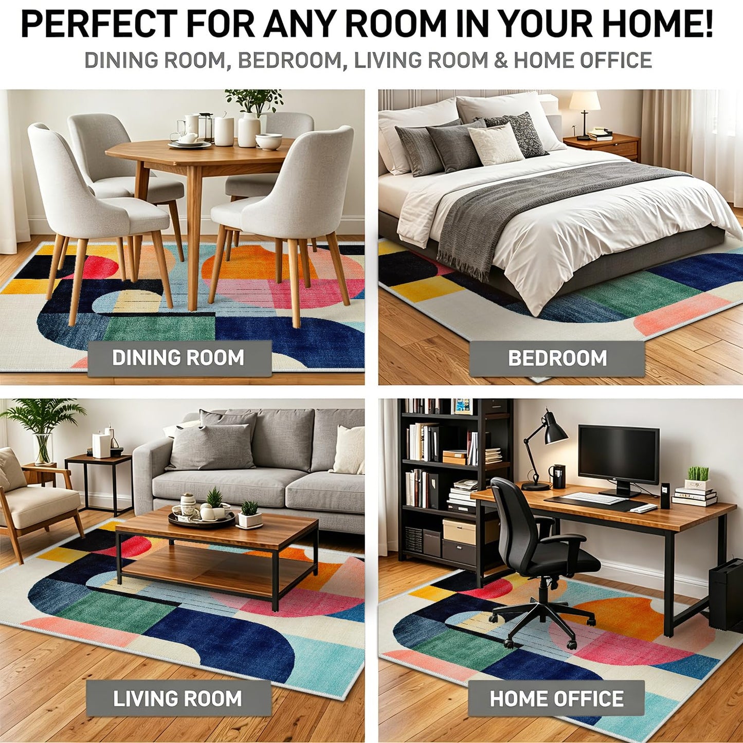 5x7 Colorful Area Rug Modern Abstract Orange Yellow Pink Blue White Beige Black Bedroom Rug Low Pile Thin Large Carpet Living Room Non Slip Dining Room Stain Resistant Office Washable Machine