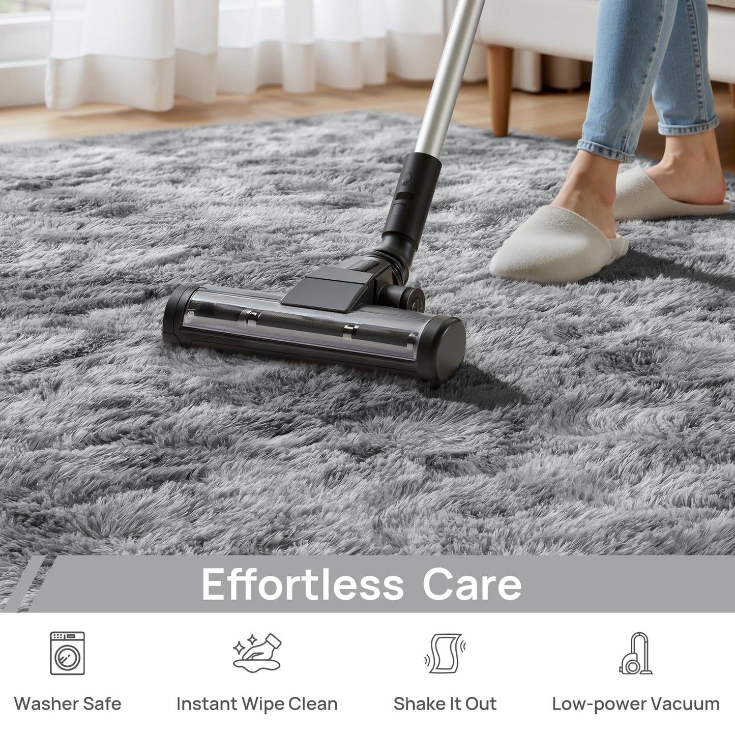 Deerhoo Large Shag Area Rugs 10 x 14, Tie-Dyed Plush Fuzzy Rugs for Living Room, Ultra Soft Fluffy Furry Rug for Bedroom, Anti-Skid Indoor Carpet Nursery Rugs for Kids Room Home Decor, Light Grey