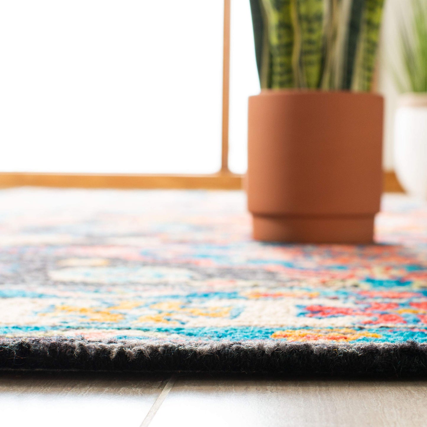SAFAVIEH Aspen Collection Area Rug - 6' x 9', Charcoal & Blue, Handmade Boho Wool, Ideal for High Traffic Areas in Living Room, Bedroom (APN521H)