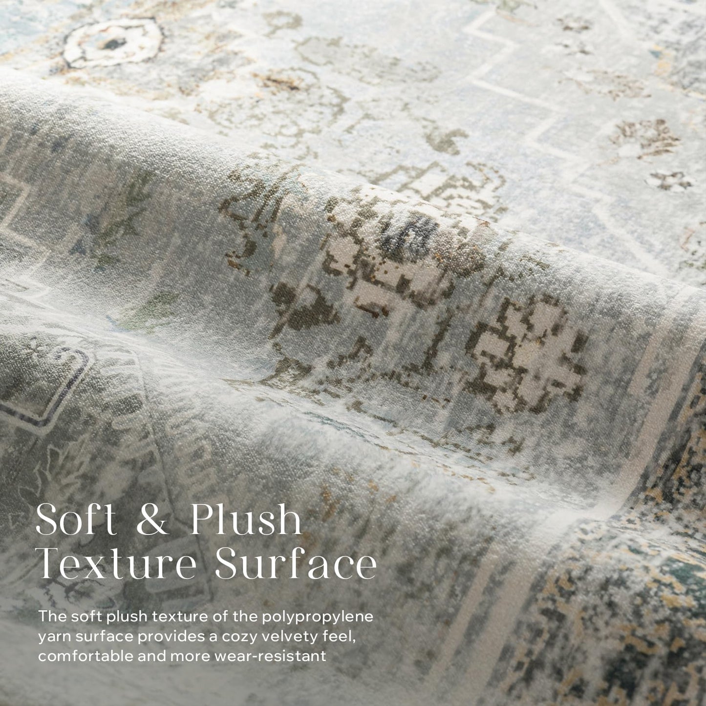 Phantoscope Washable Area Rug 6'x9' Non-Slip, Vintage Neutral Rugs for Living Room, Bedroom, Dining Room, Distressed Boho Medallion Pattern, Low-Pile Foldable Floor Carpet, Silver Grey/Taupe