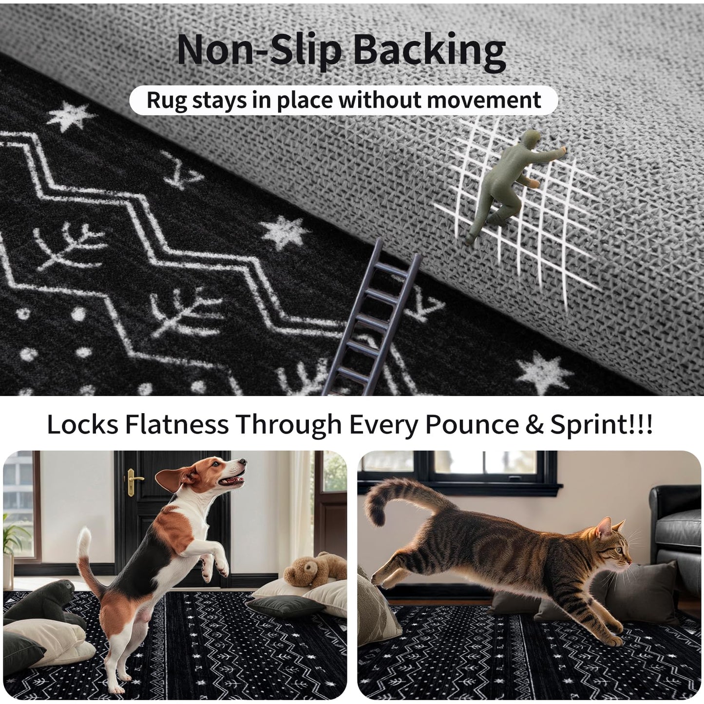 SERISSA 6x9 Area Rugs for Living Room, Washable Non-Slip Black and White Boho Rug, Soft Low-Pile Geometric Indoor Large Carpet for Dining Room Bedroom Home Office Playroom