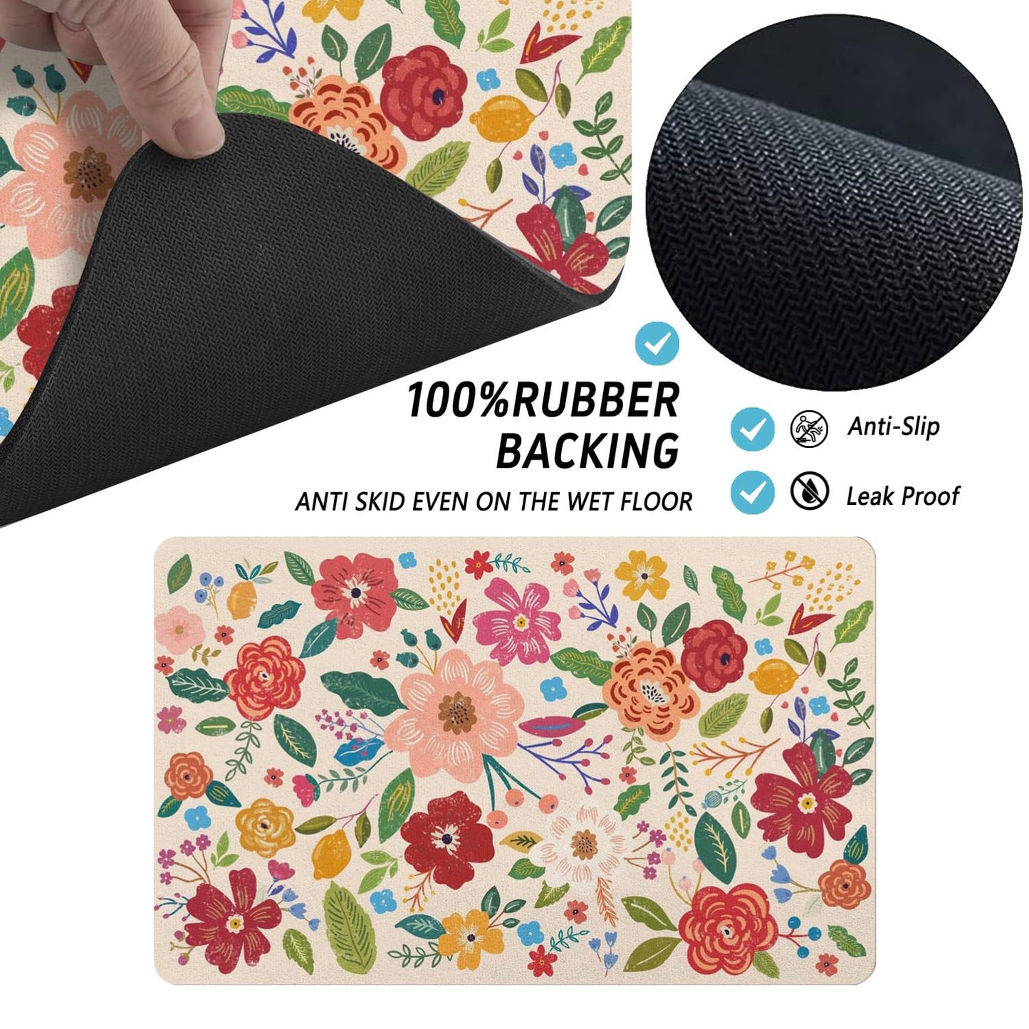 Dog Food Mat for Floors, Absorbent and Quick-Drying Pet Cat Food Mat,Anti-Fouling and Easy-to-Clean Pet Feeding Mat,Dog Bowl Mats for Messy Drinking Water Bowls.17x27inch Floral White