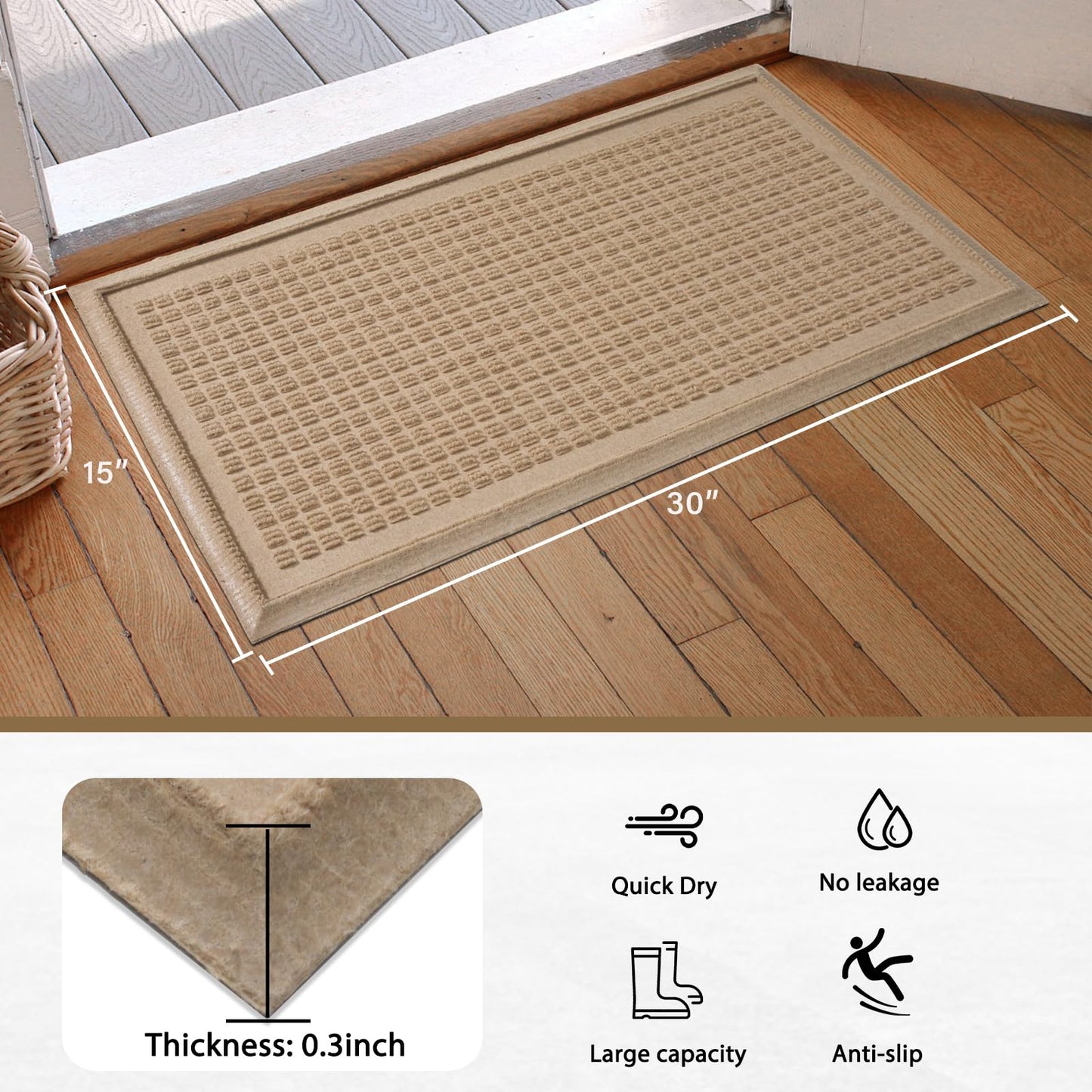 HIYARD Boot Tray for Entryway, Non-Slip Shoe Tray Drying Mat, Waterproof Boot Mat for Muddy Boots, Heavy Duty Shoe Storage Trays, Indoor/Outdoor Use, 16x30 inches, Beige