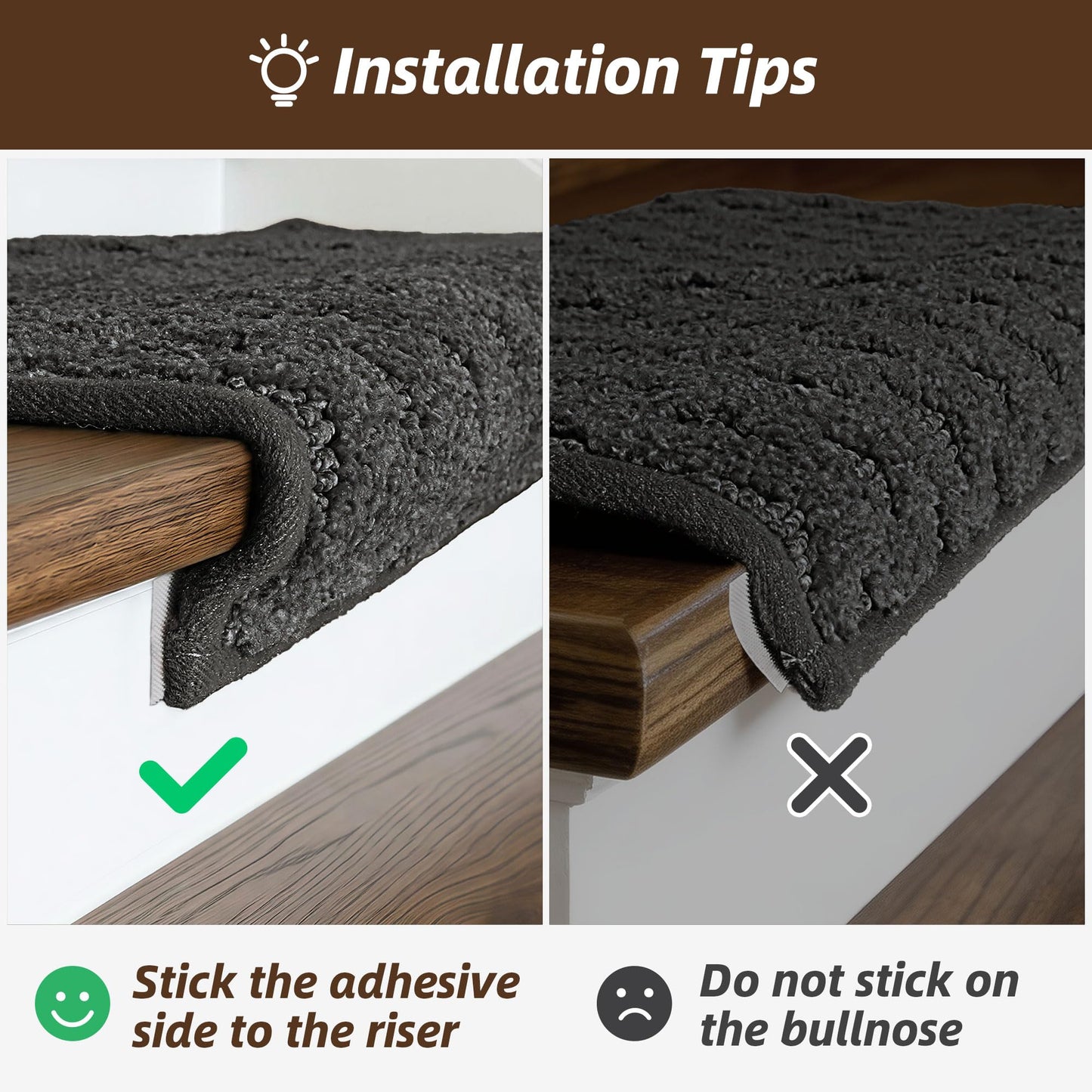 JSEI Bullnose Carpet Stair Treads, 14 Pcs Non Slip Stair Treads for Wooden Steps Indoor with TPE Backing, 11" x 30" Machine Washable Stair Runners with Edge Protection for Kids and Elders, Dark Grey