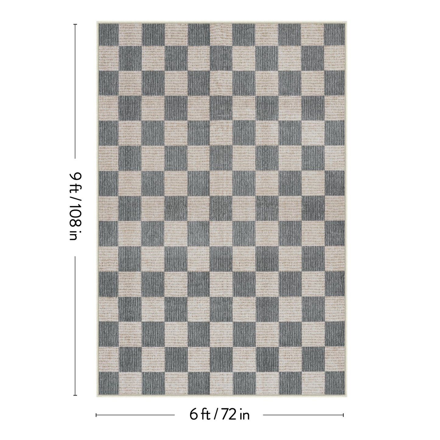 LIVEBOX Machine Washable Area Rug 6x9 Checkered, Non Slip Soft Large Bedroom Living Room Rug Farmhouse Neutral Classic Geometric Pattern Boys Rug, Indoor Carpet for Den Dorm Playroom(Grey,6'x9')