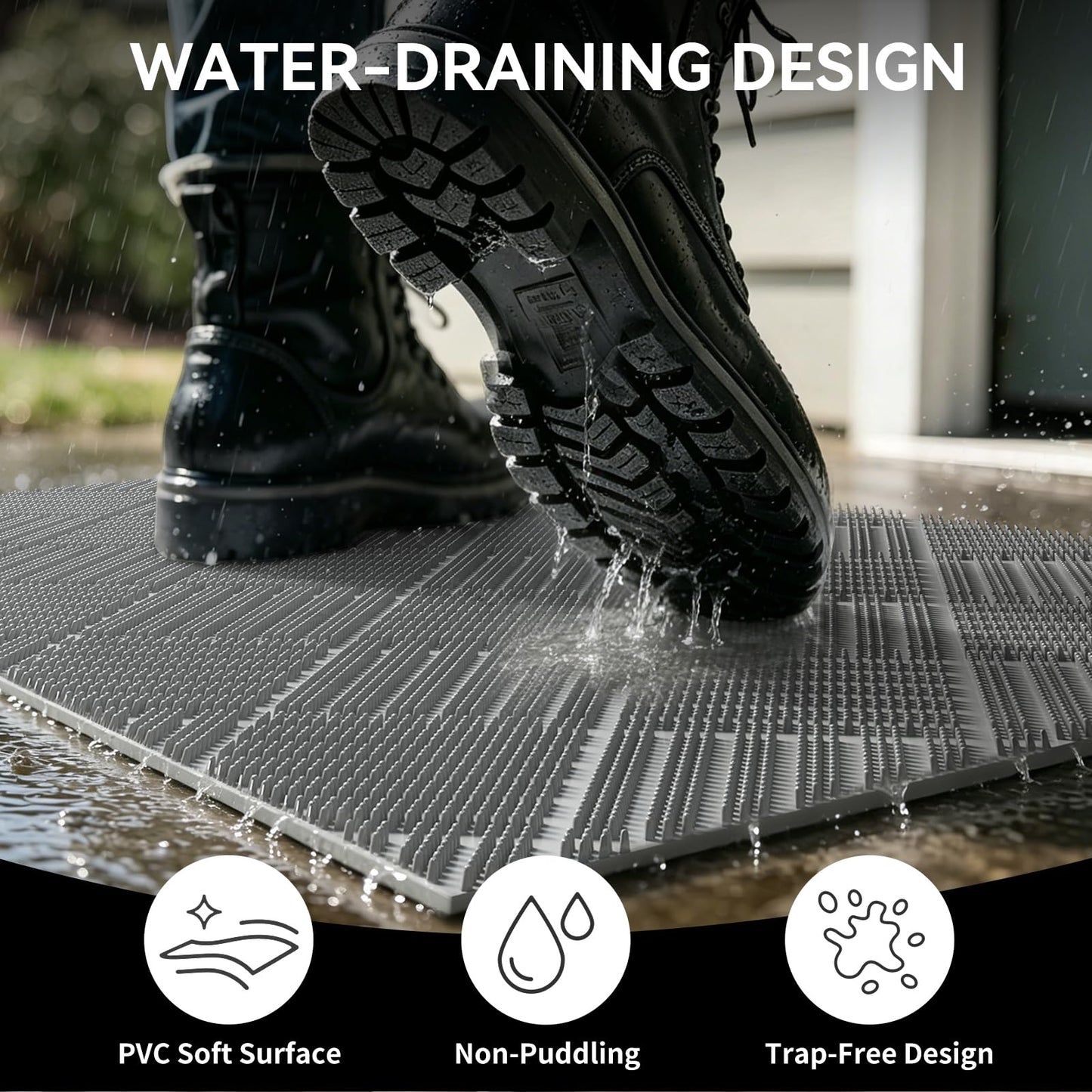 QiCaiJia Front Door Mat Outside Entrance Rubber 24''x36'', Non Slip Rubber Backing,Welcome Floor Doormat, All Weather, Porches Entryways Mudrooms Kitchens Grey