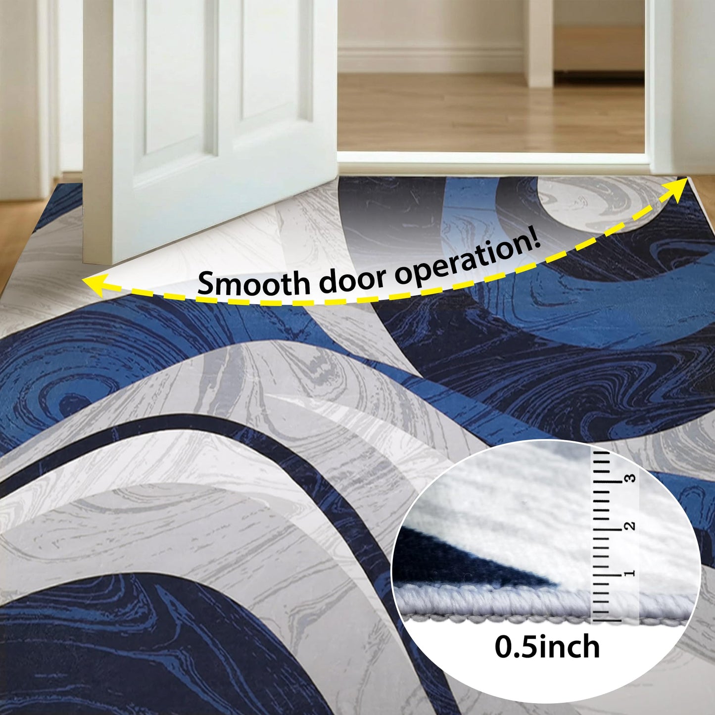 Washable Area Rug for Living Room, Indoor, Dinig Room – Soft Pile Non-Slip Rug for Kitchen – Modern Contemporary Design Machine Washable Carpet, Foldable Rug, Easy to Clean – (4X5-Dark Blue)