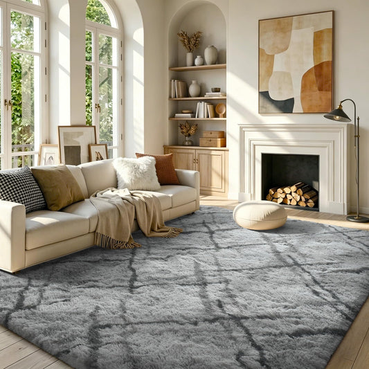 FinRèc Area Rugs for Bedroom Living Room, 4x6 Feet Fluffy Shaggy Rug, Non-Slip Soft Shag Rug for Nursery Kids Room Dorm Room Home Decor, Indoor Plush Floor Carpet Star Grey