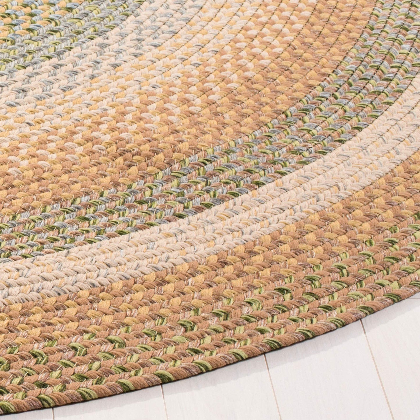 SAFAVIEH Washable Rug Outdoor Braided Collection - 5' x 8' Oval, Tan & Multi, Handmade & Reversible, Non-Shedding & Easy to Clean, Ideal for Patio, Backyard, Mudroom (BRD314A)