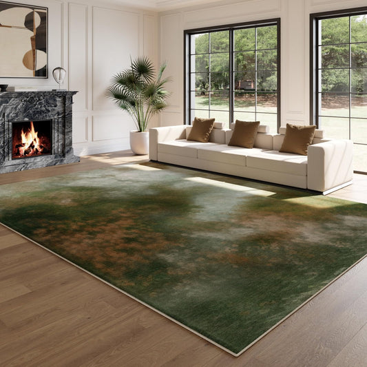ST. BRIDGE Washable 5x7 Green Brown Area Rug for Living Room Bedroom, Soft Stain Resistant Low Pile Carpet, Non Slip Modern Indoor Abstract Vintage Rug for Dining Room Kitchen Kids Room Home Office