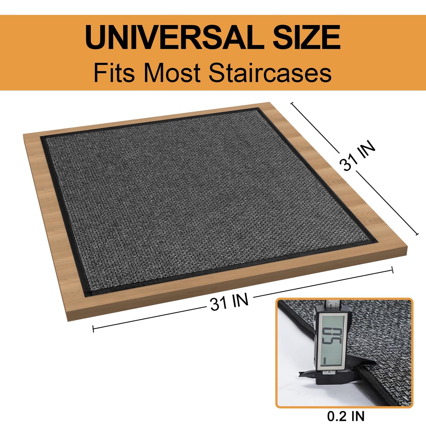 Stair Treads Carpet for Wooden Steps, Non Slip Landing Mat Rug Whit Rubber Backing, Polyester Soft Stairs Resistant Indoor Skid Runner Safety Rugs for Family, Absorbent Washable 31" x 31" Dark Gray