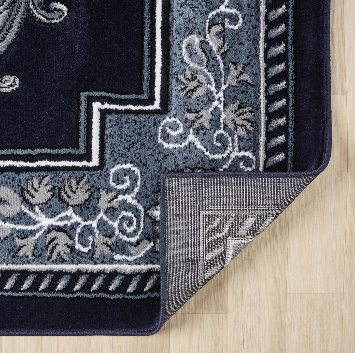 HADBA Modern 8 x 10 Rug for Living Room - Navy Oriental Large Area Rugs for Living Room Dining & Bedroom - Hand Carved Runner Carpet - Durable Polyester - Non-Fade Stain-Resistant - Turkish Made
