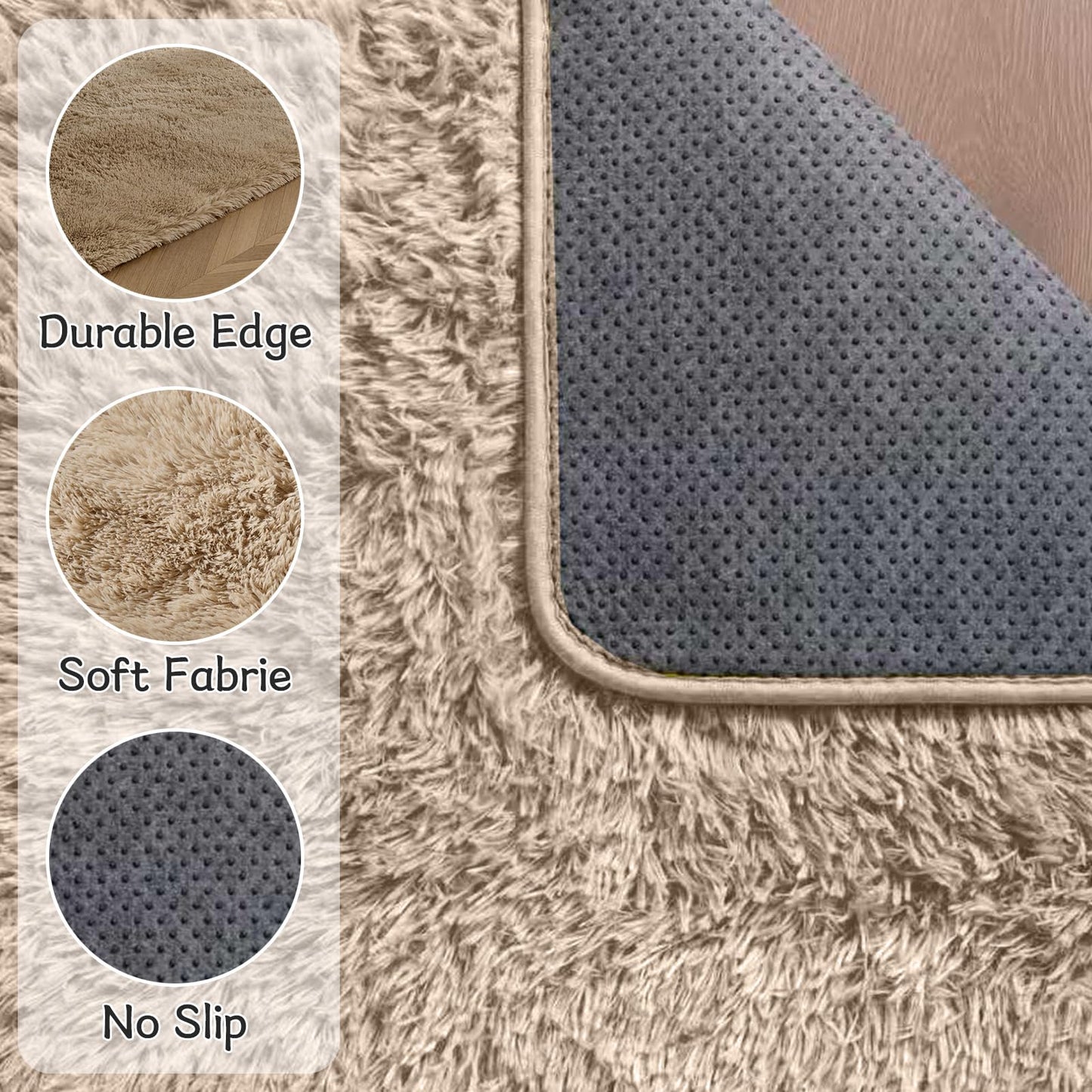 LEDODO Fluffy Area Rugs for Bedroom - Soft Plush Shag Rug for Living Room Nursery Kids Room - Non Slip Fuzzy Shaggy Floor Carpets for Girls Boys Play Room Dorm Decor (Beige, 5' x 7')