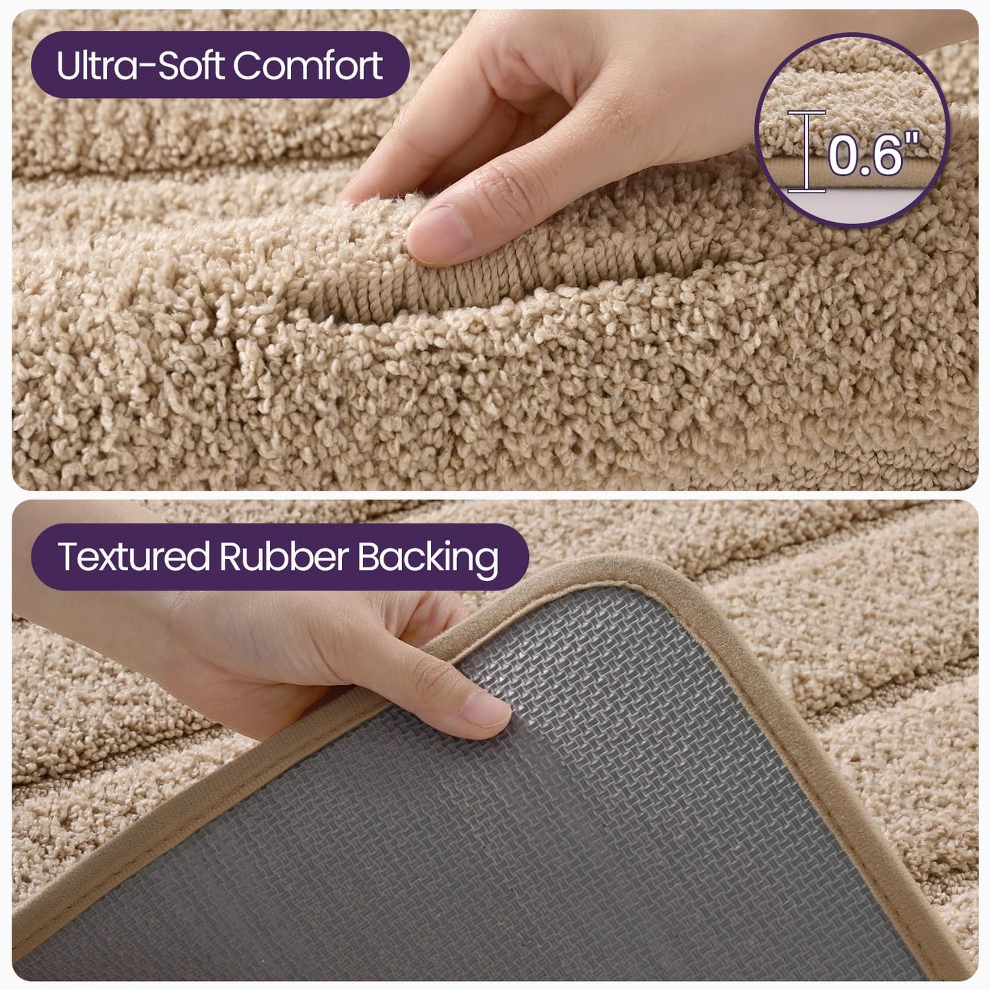 DEXI Bathroom Rugs 30x17, Machine Washable Non Slip Bath Mat, Soft Microfiber Absorbent Quick Dry Bath Rugs for Shower Floor, Sink, Tub, Beige