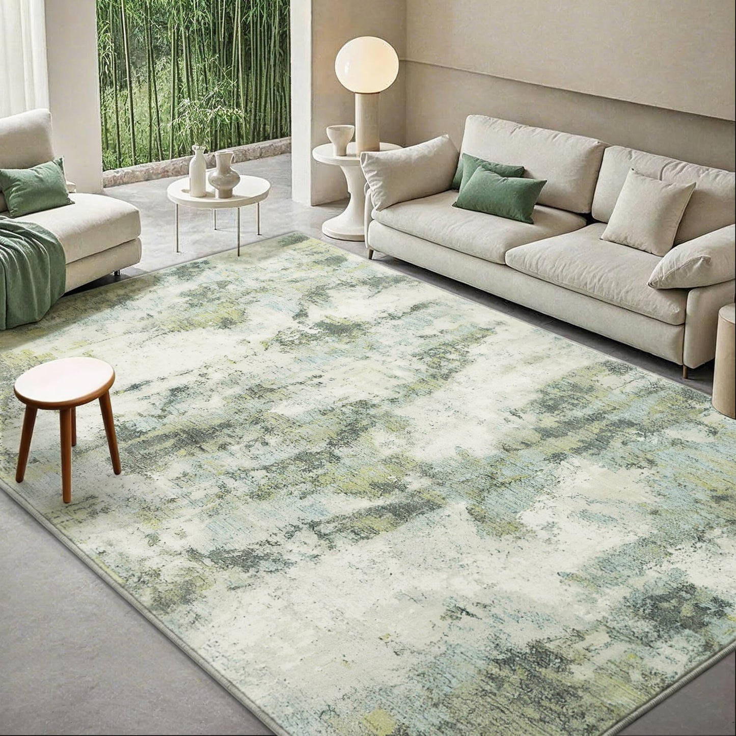 Carvapet 6x9 Large Sage Green Rugs for Living Room Bedroom Dorm, 9 x 6 Feet Washable Green Modern Abstract Low Pile Carpet with Rubber Backing, Foldable, Non Slip Thin Area Rug, Ultra Soft