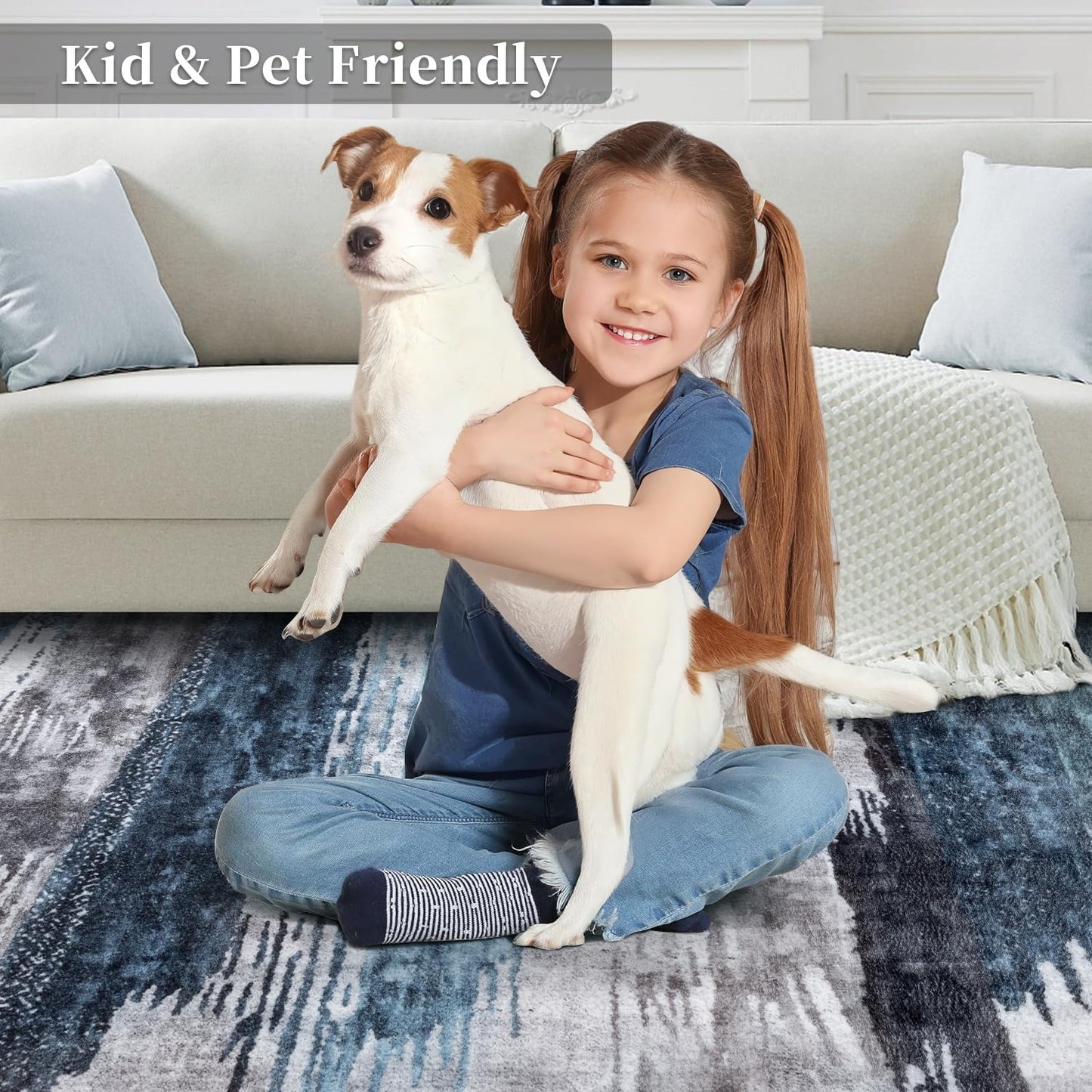 Ciicool Modern Abstract Area Rug 2x3 Washable Small Entryway Rug, Non-Slip Low Pile Throw Rug, Foldable Kitchen Bathroom Rugs, Blue Grey Floor Carpet for Entrance Living Room Bedroom Indoor Doormat