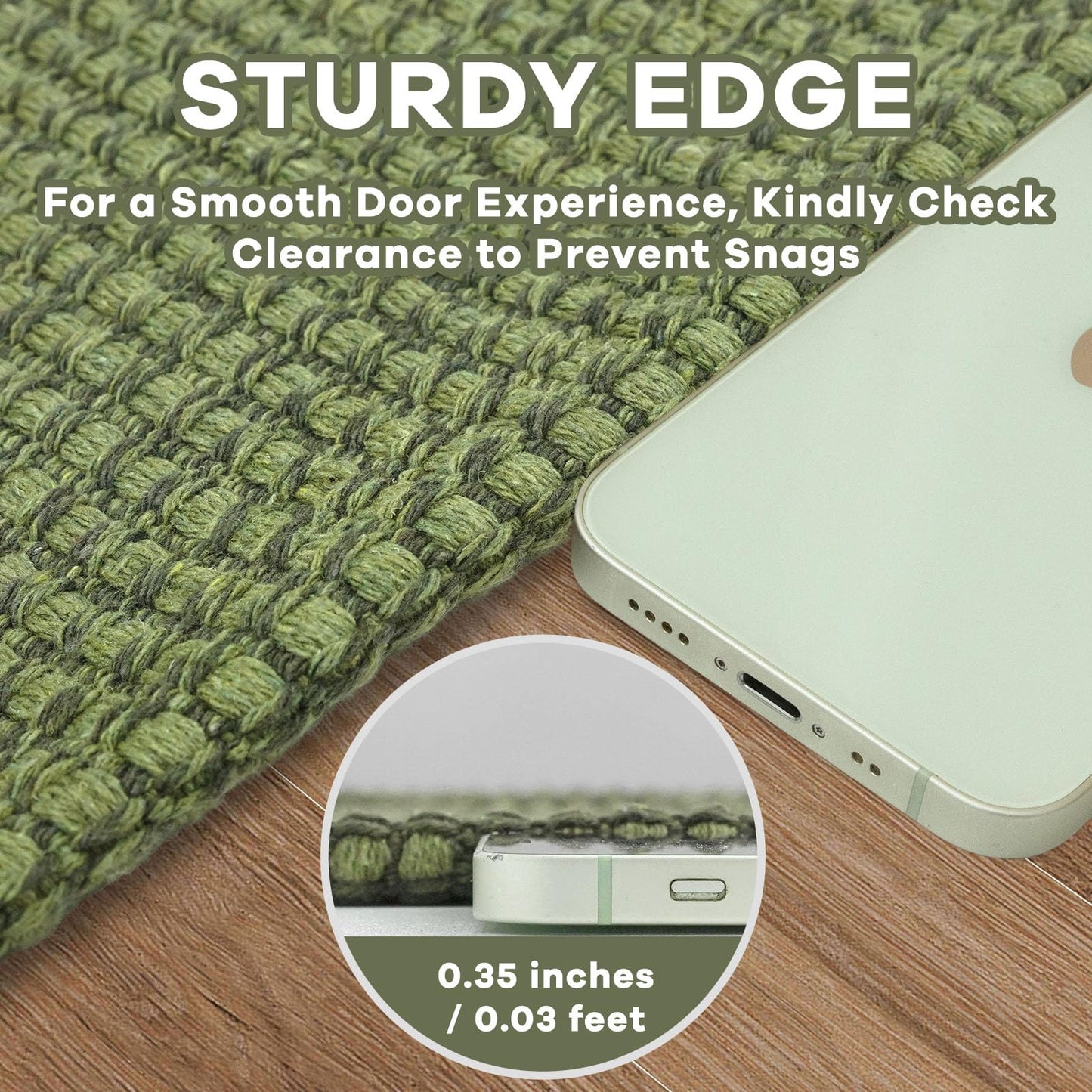 EARTHALL Woven Area Rug 4x6 Ft Washable Rugs for Entryway Non Slip Braided Throw Rugs Bedroom Carpet Cotton Entry Rug Cotton Floor Carpets for Bedroom Dining Room Living Room, Green