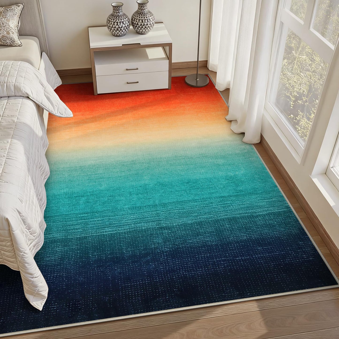 Wonnitar Colorful Area Rug 5x7, Washable Modern Ombre Christmas Rugs for Living Room, Abstract Non-Slip Dining Room Throw Mat, Non-Skid Soft Print Carpet for Bedside Entry Kitchen (Colorful, 5'x7')