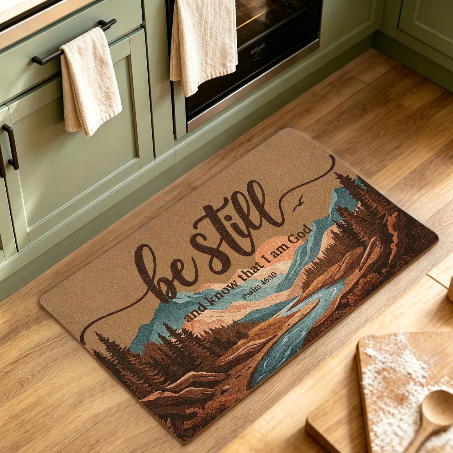 Dwept Christian Mountain Landscape Door Mat, Be Still and Know that I am God Bible Verse Religious Faux Coir Doormat Welcome Mats Outdoor Indoor Entrance Front Door Porch Entryway, 17x30 Inches