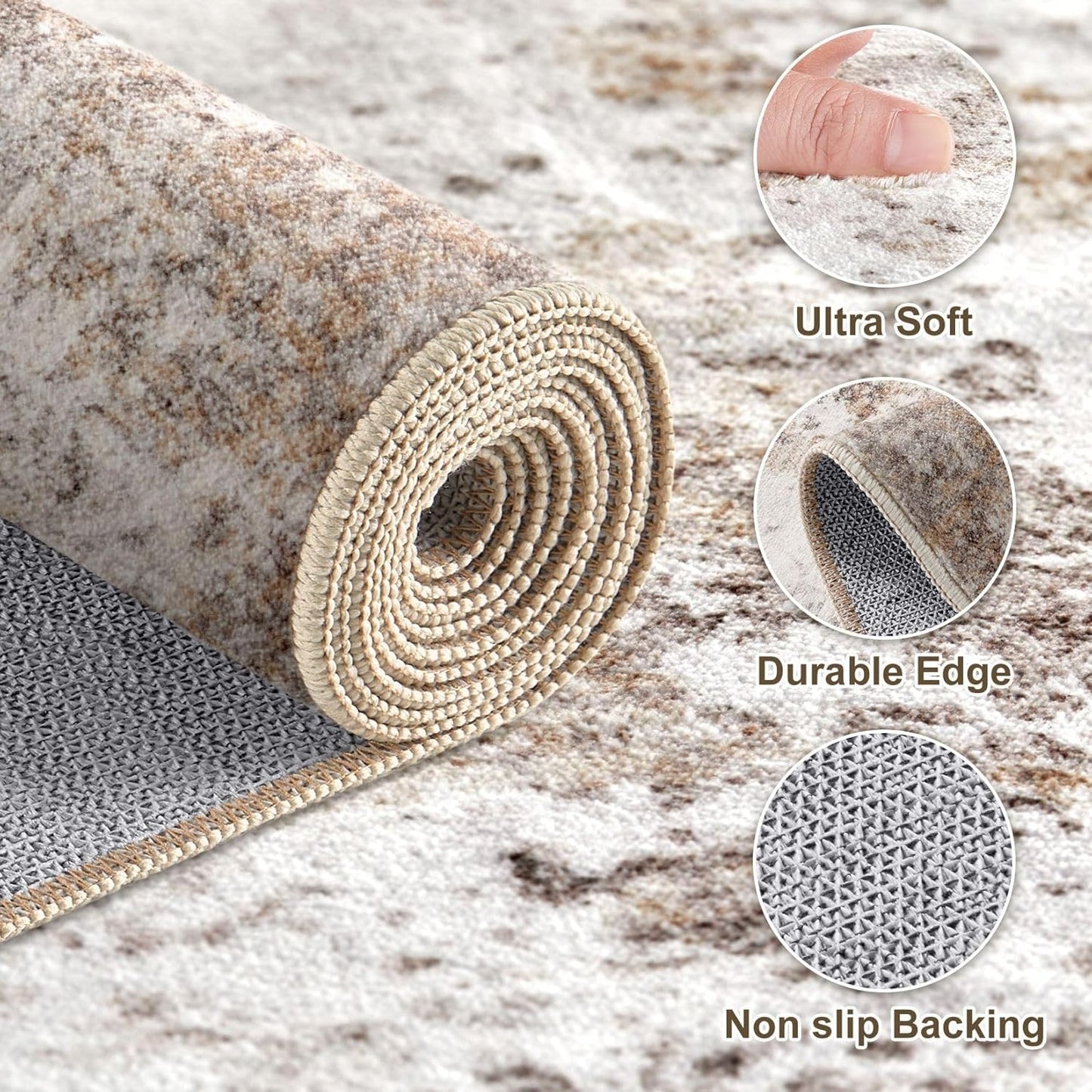 ELLIUNE 10x13 Washable Area Rugs for Living Room, Non Slip Soft Large Rugs for Bedroom Dining Room, Modern Abstract Low Pile Stain Resistant Carpet for Laundry Office Home Decor - Gold Brown