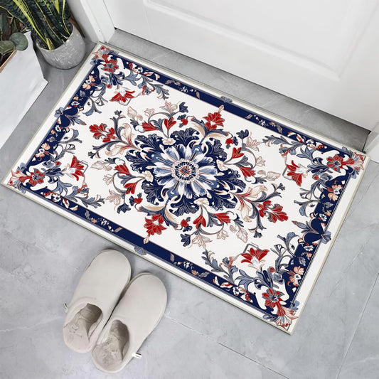 Boho Area Rug for Living Room Vintage Traditional Floral 2x3 Entryway Rug Vintage Rugs Non Slip Low Pile Machine Washable Navy Blue Beige Red Floor Carpet for Indoor Bedroom Dining Room Kitchen