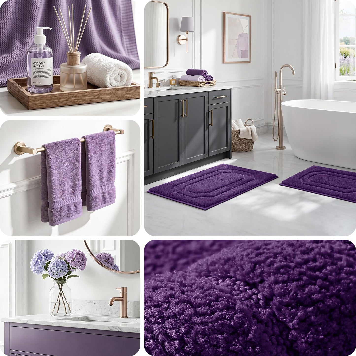 HOMEIDEAS Bathroom Rugs Sets 2 Piece, Extra Soft and Absorbent Microfiber Plush Bath Mat with Non Slip Backing(Purple)