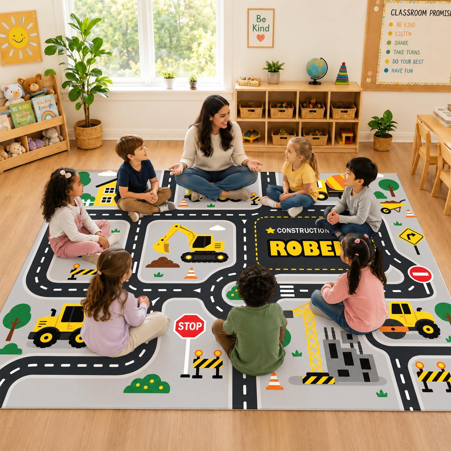 Custom Road Map Area Rug, Personalized City Street Car Rug, 5x7 Cars Truck Play Mat, Washable Non Slip Soft Town Playroom Carpet for Kids Bedroom Nursery Classroom Decor (Map 4)