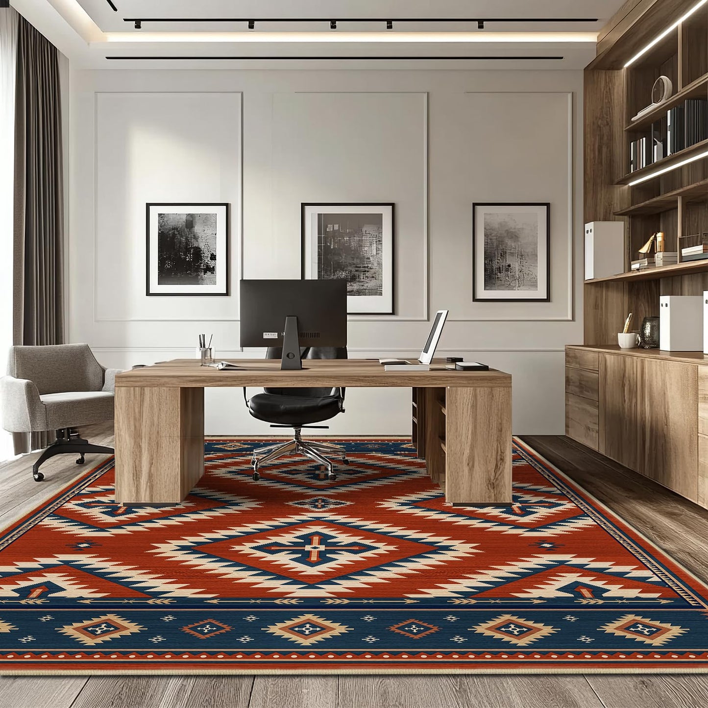 8x10 Area Rug for Living Room Southwestern Rug Machine Washable Western Aztec Southwest Area Rugs Non Slip Low Pile Navajo Tribal Large Dining Room Indoor Floor Carpet for Bedroom Office,Red
