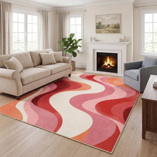 BreezeRise 5x7 Area Rugs for Living Room，Modern Abstract Pink and Terracotta Watercolor Design Rug，Non-Slip Washable， Bedroom, Dining Room, Home Office