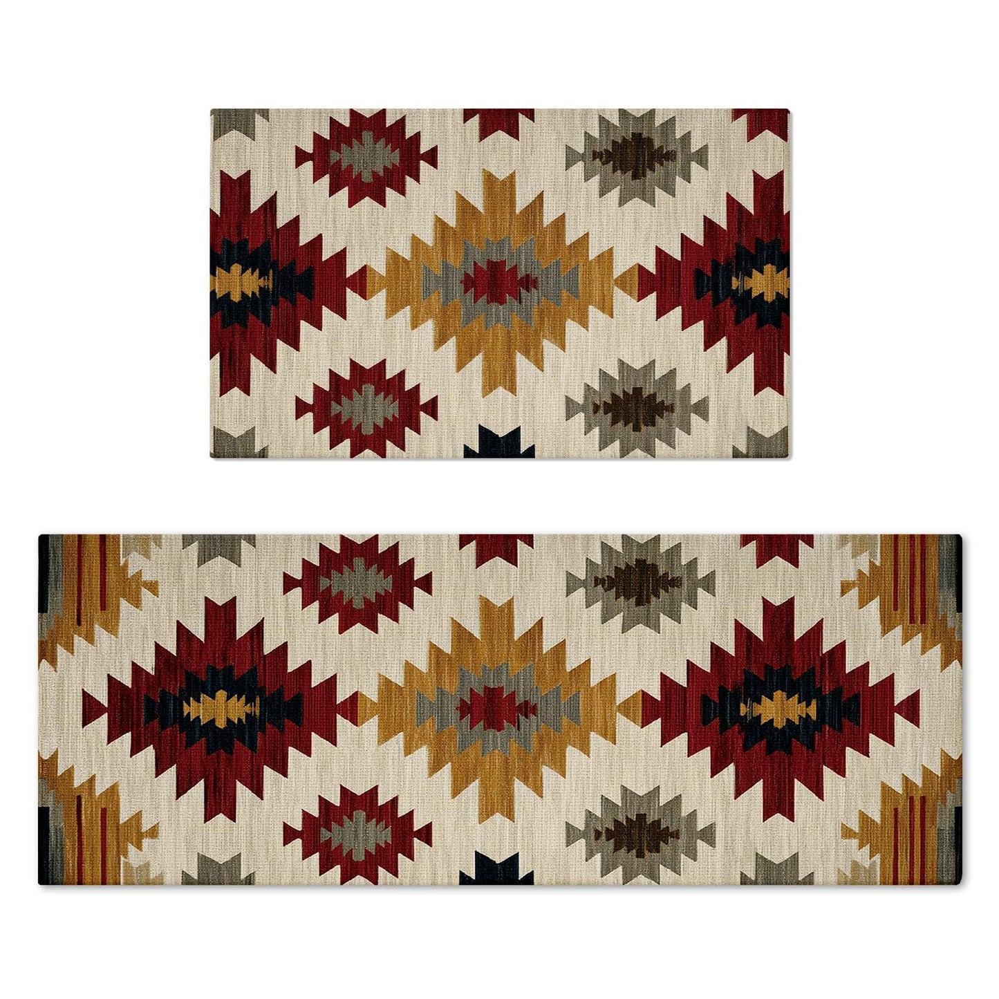Artoid Mode Non Slip Washable Diamond Pattern Retro Kitchen Mats Set of 2, Home Decor Absorbent Natural Rubber Back Home Decor Kitchen Rugs for Floor - 17x29 and 17x47 Inch