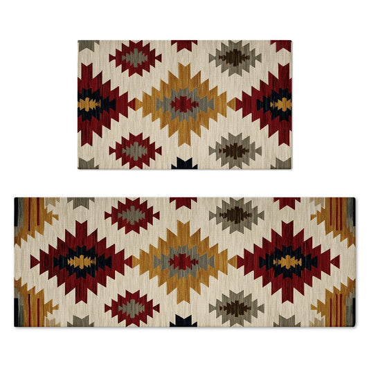 Artoid Mode Non Slip Washable Diamond Pattern Retro Kitchen Mats Set of 2, Home Decor Absorbent Natural Rubber Back Home Decor Kitchen Rugs for Floor - 17x29 and 17x47 Inch