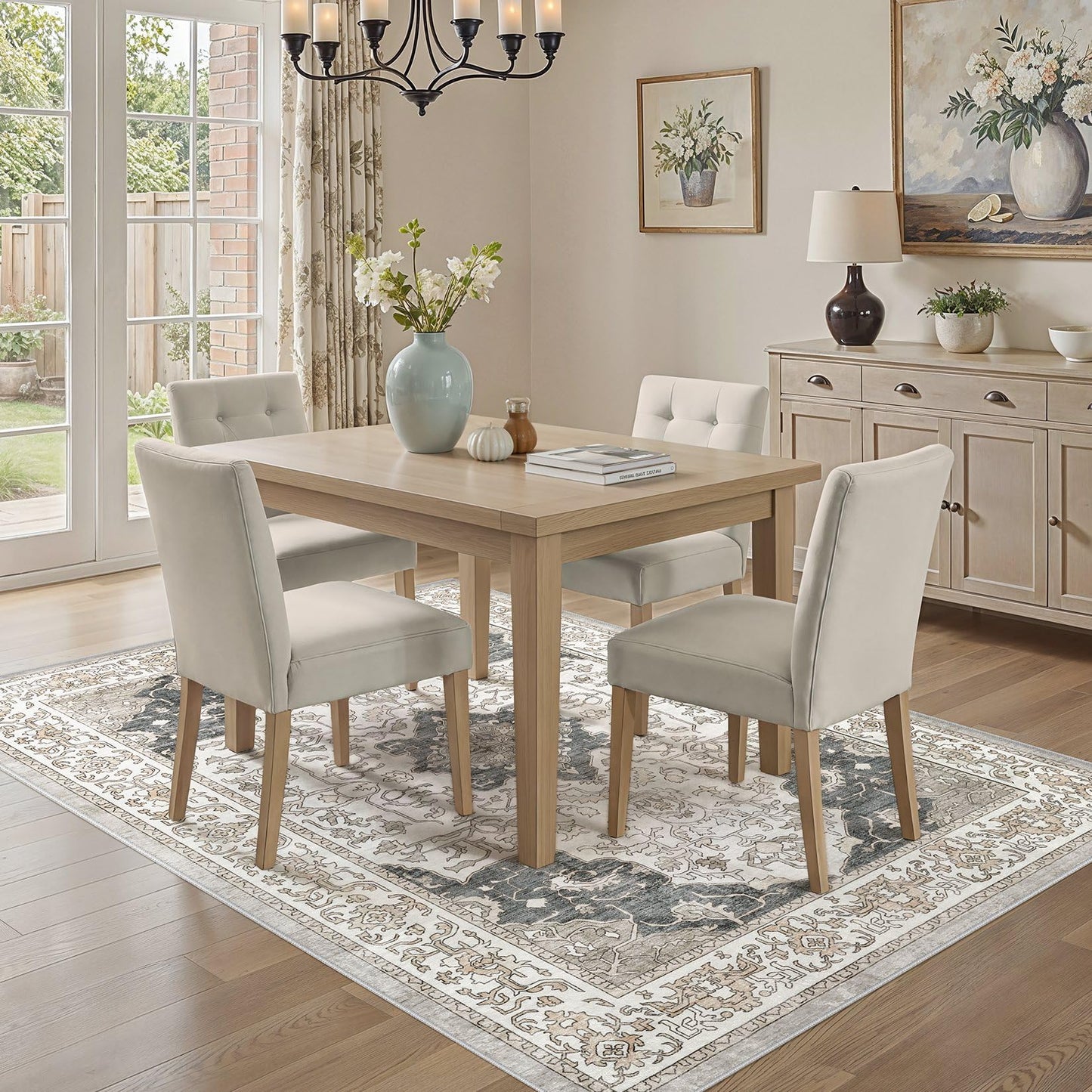 cotiled 5x7 Area Rug Machine Washable Vintage Carpet for Living Room Bedroom Soft Non-Slip Backing Floor Mat Kid & Pet Friendly Stain Resistant Light Brown