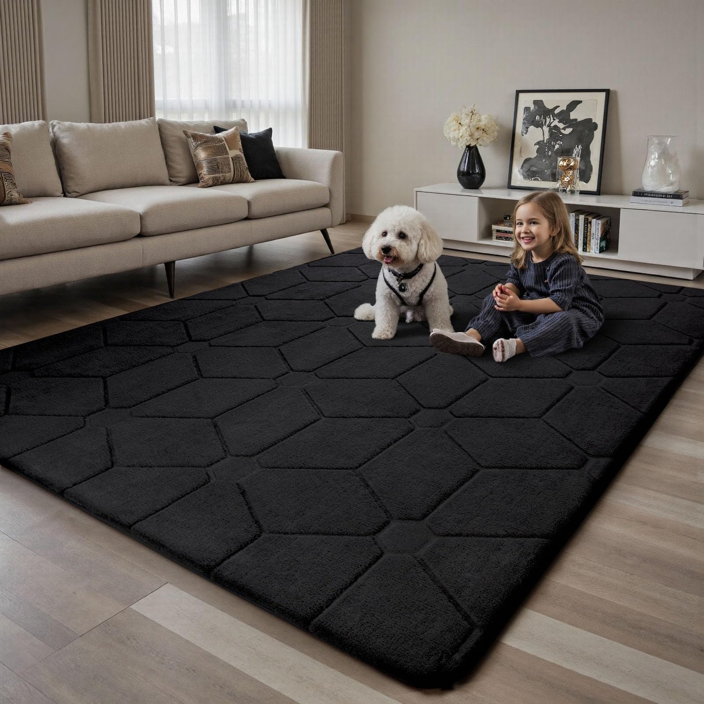 Sour Lemon Area Rugs 9x12 Living Room, Soft Large Area Rug Fluffy Grey Rugs for Bedroom，Machine Washable Area Rug Non Slip Carpet Rug for Living Room Playroom Kids Room Home Decor