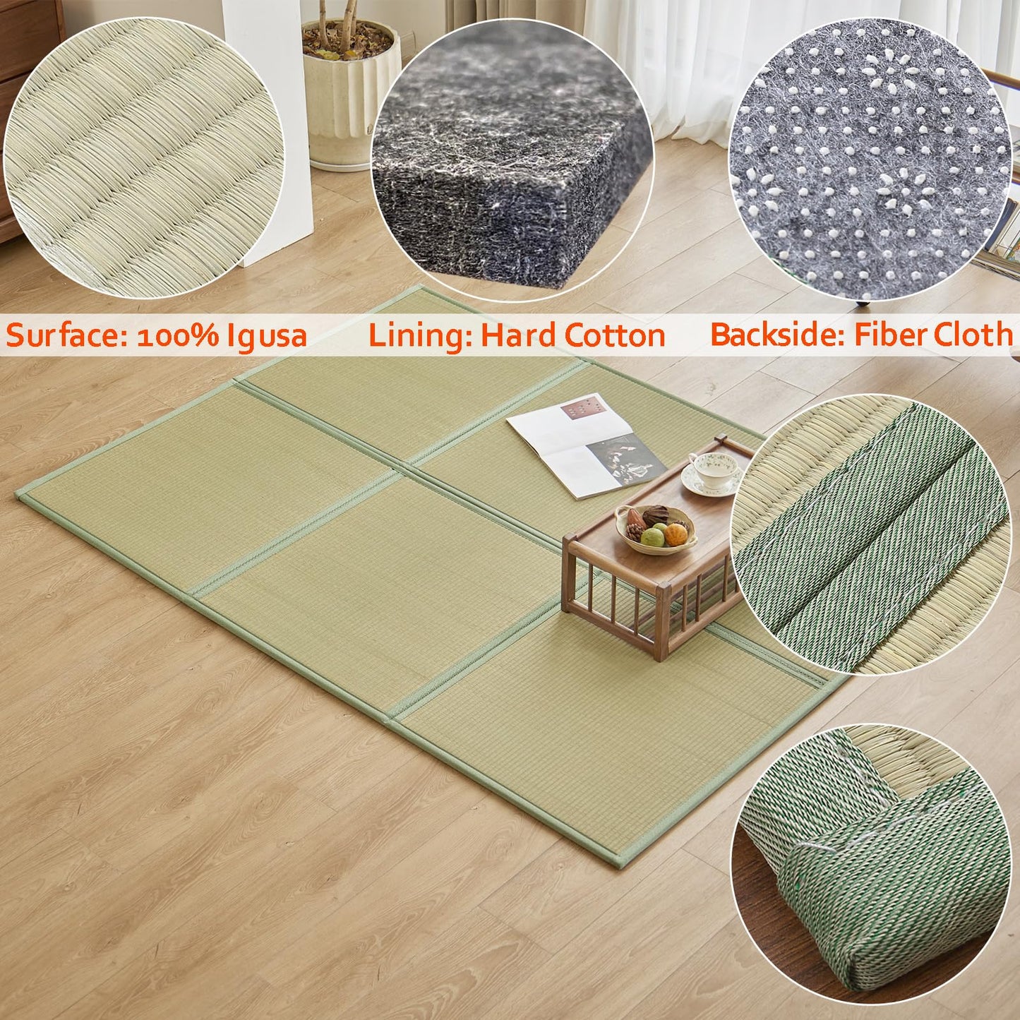 KITBRHOME Natural Rush Grass Floor Tatami Mat,Queen, 79" x 59" x 0.5"