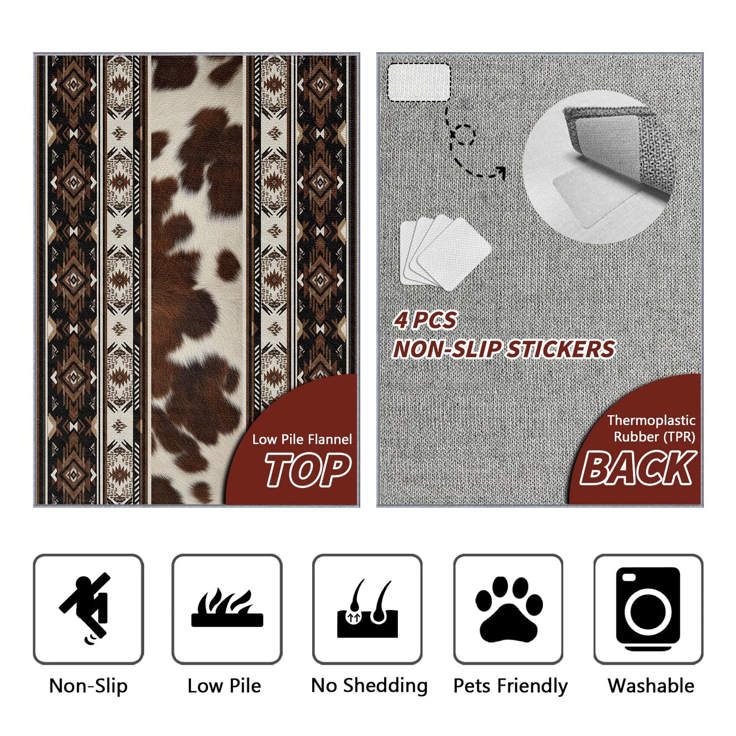 SherAvant Aztec Area Rugs - Cowhide Southwestern Tribal Rug 3x5, Cabin Rustic Washable Lightweight Carpet Room Decor (Brown/Black)