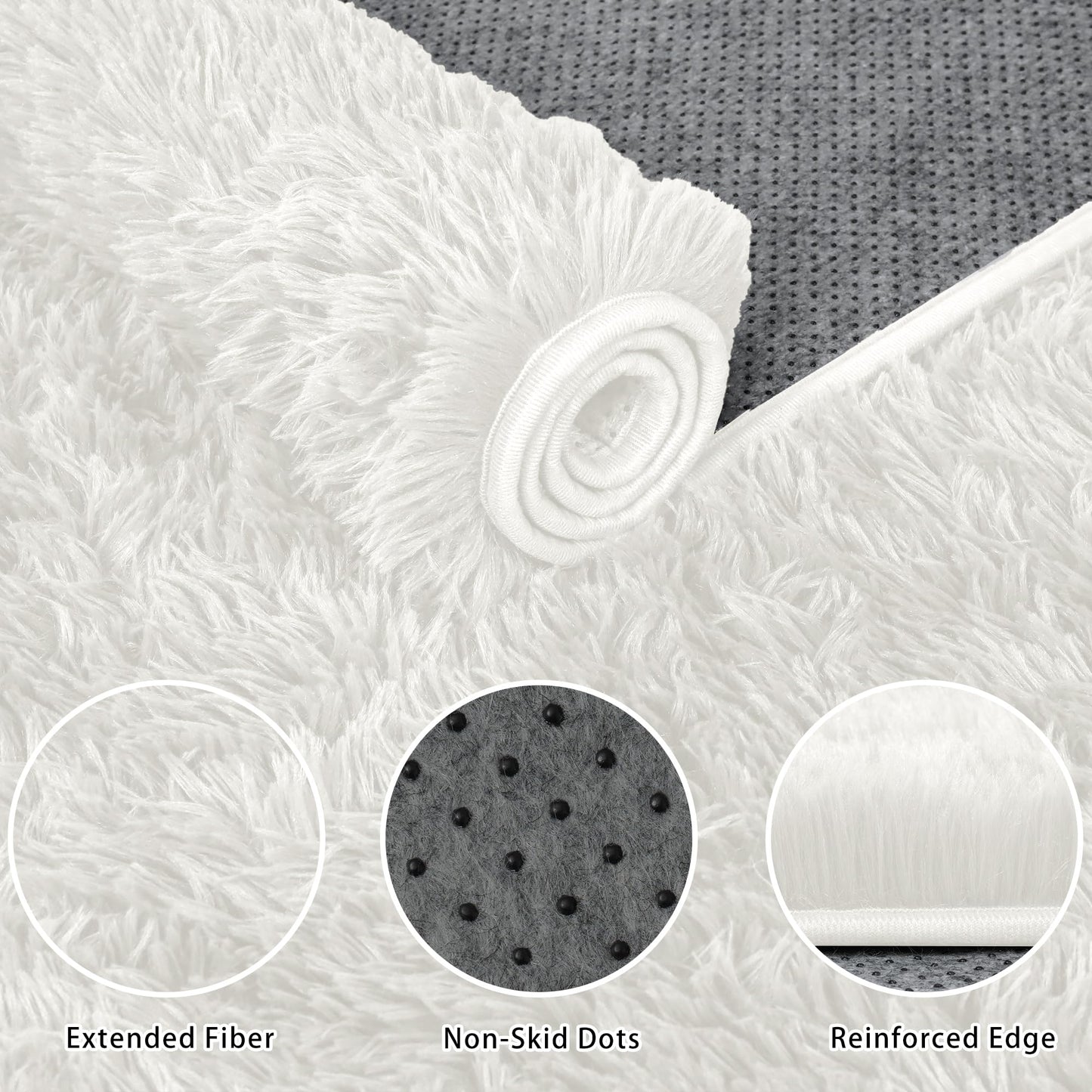6x9 Area Rug for Living Room:Ultra Soft Fluffy Shag White Rugs,Large Fuzzy Plush Indoor Non Slip Carpet Washable Rug for Bedroom Kids Nursery Office Dorm Modern Decor(White 6'x9')