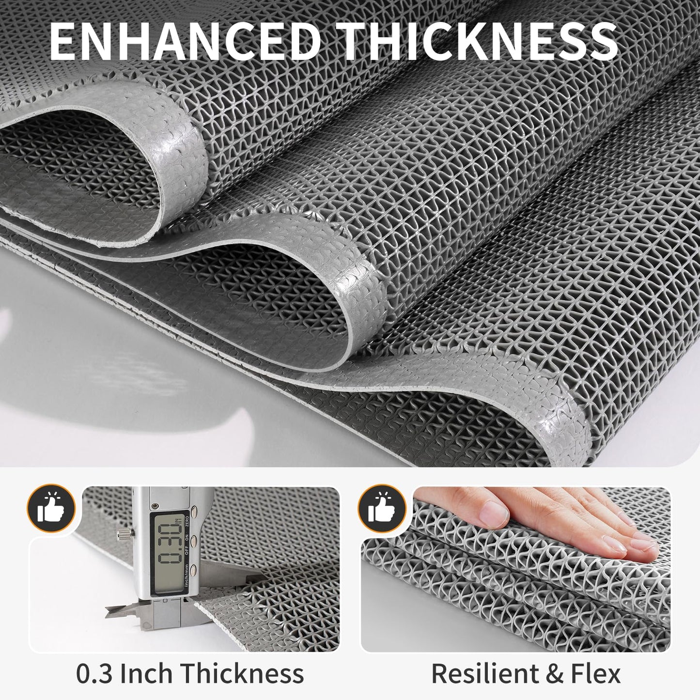 QiCaiJia Front Door Mat 24''x71'', Drainage Heavy Duty Dirt Trapping Non-Slip Doormats, Outdoor Rubber Floor Mats, Restaurant Commercial Kitchen Industral Pool Entrance Bar Wet Area, Grey