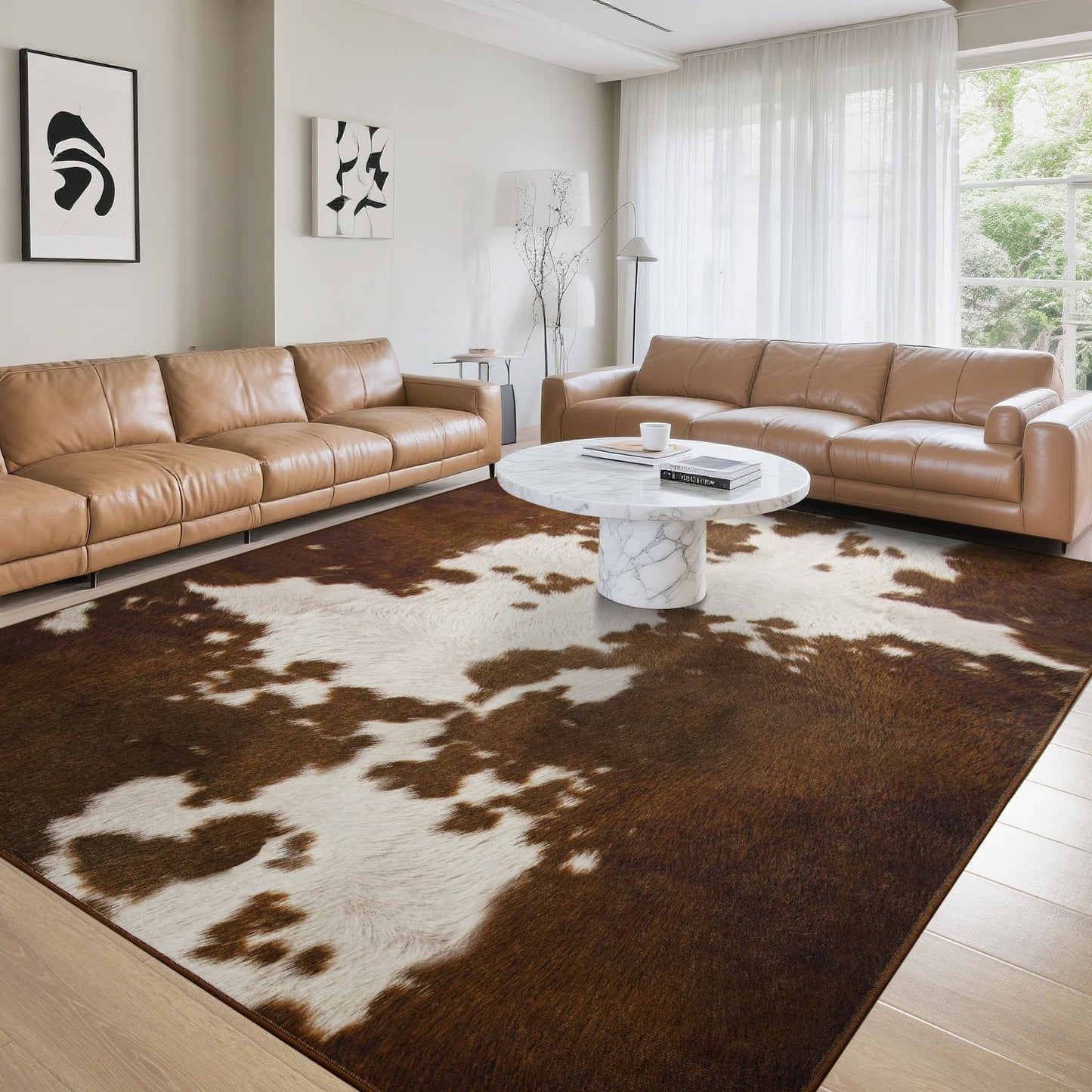 Foxmas Area Rugs for Living Room, 5x7 Feet Cow Print Washable Rug, Non-Slip Low Pile Indoor Floor Cowhide Animal Rug, Carpet for Bedroom Dining Room Laundry Room Western Kitchen Home Office