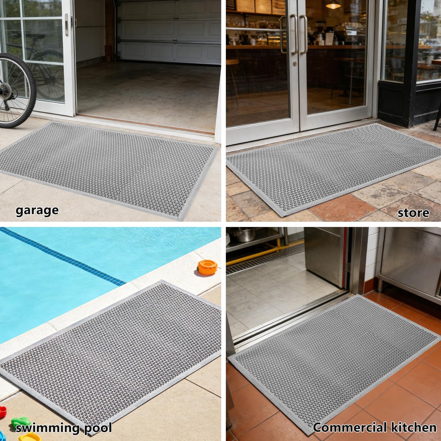 59 x 36 Inch Front Door Mat, Drainage Heavy Duty Dirt Trapping Doormat with Drainage Holes, Non-Slip Floor Mats Rubber Backing for Entrance Restaurant Commercial Kitchen Industral Pool,Indoor Outdoor