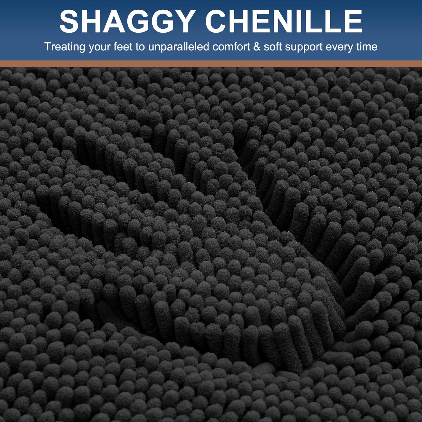 Smiry Bathroom Rugs Set 2 Piece, Soft Absorbent Chenille Bath Mat and U-Shaped Toilet Rug Set, Non Slip Shaggy Bath Carpet for Tub, Shower and Floor (24x16+24x20, Black)